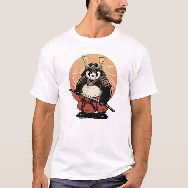 Samuraj Panda Krigare - Vintage Retro Solnedgång T Shirt (Framsida)