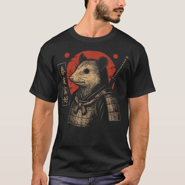 Samuraj Possum Japansk Konst Djur T Shirt (Framsida)