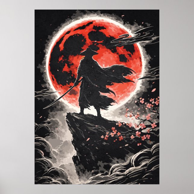 Samuraj Ronin i Röd Måne - Japansk Anime Konst Poster (Framsidan)