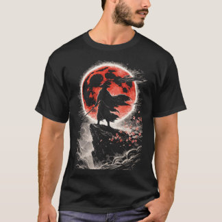 Samuraj Ronin i Röd Måne - Japansk Anime Konst T Shirt