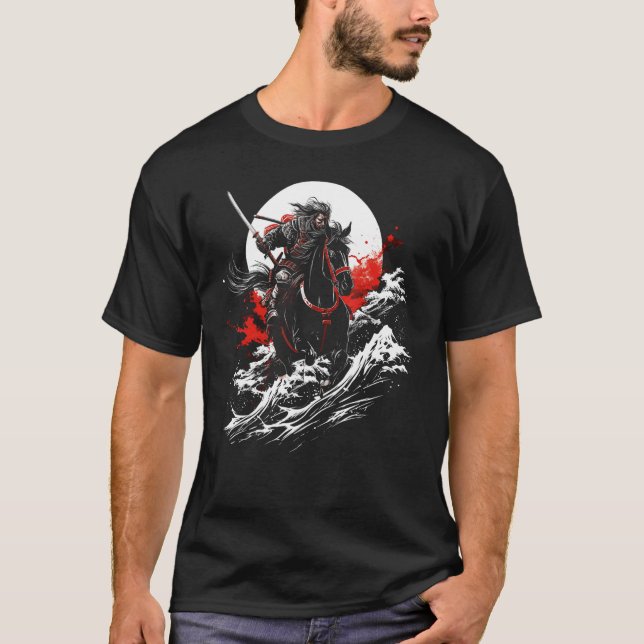 Samuraj Ryggskytte Japan Konst Grafisk T-Shirt (Framsida)