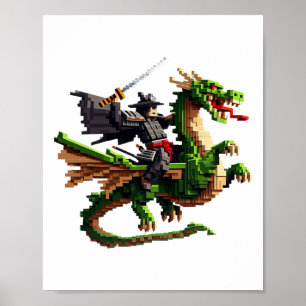 Samuraj som rider på drakkaraktär speldesign Bloc Poster