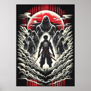 Samuraj vs demoner, japansk anime-tatuering konst poster
