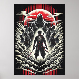 Samuraj vs demoner, japansk anime-tatuering konst poster