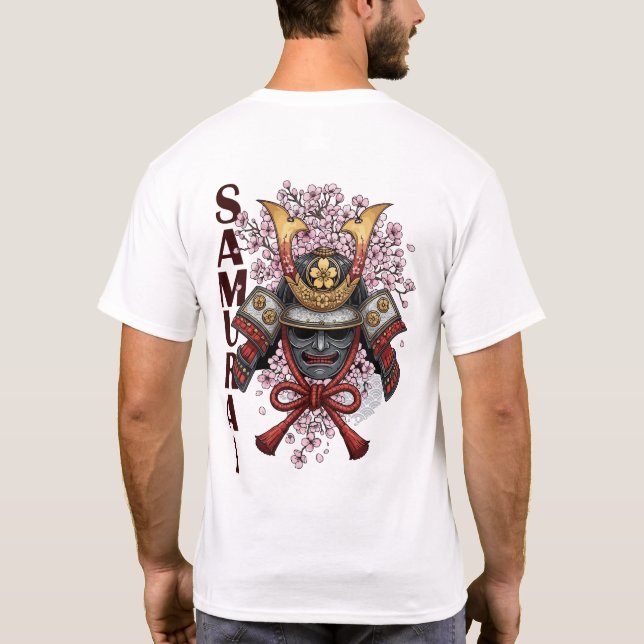 Samurajhjälm Blommande Blomma T-Shirt – Japansk Kr (Baksida)