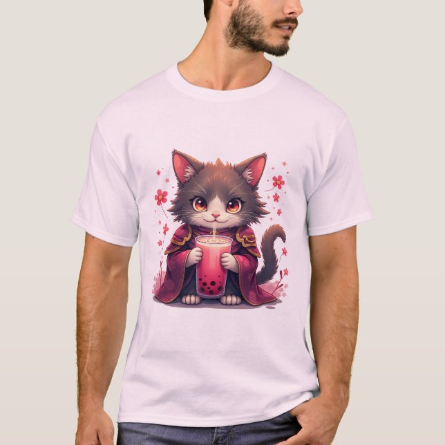 Samurajkat Boba Te sakura Anime japansk bubble T Shirt (Framsida)