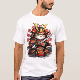 Samurajkat Japansk Krigare Anime Design T Shirt