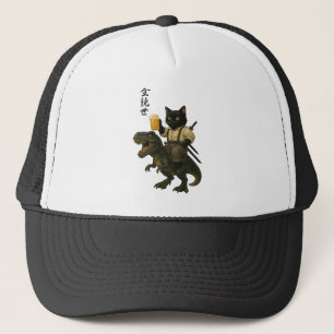 Samurajkat med öl & T-Rex Retro japansk konst Keps