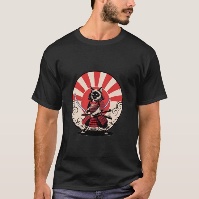 Samurajkat Retro Stil T Shirt (Framsida)