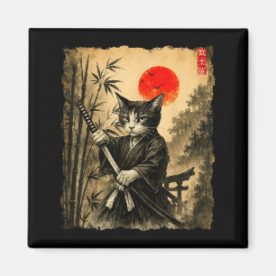 Samurajkatj japansk konst män pojkar rolig grafisk magnet