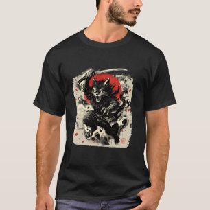 Samurajkatt Japansk Vintage Ukiyo-e Krigare Konst T Shirt