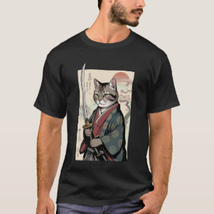 Samurajkatt Vintage Ukiyo-e Krigarekonst Grafisk C T Shirt