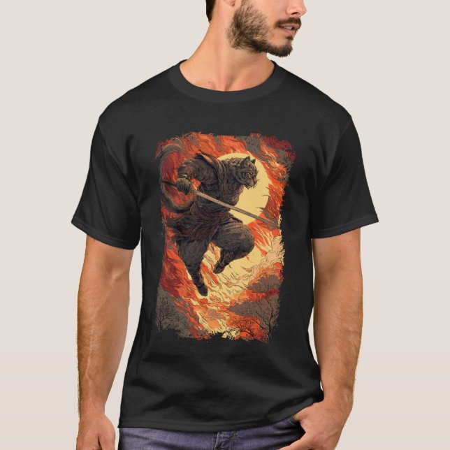 Samurajkatten - Eldig ninjahopp T Shirt (Framsida)
