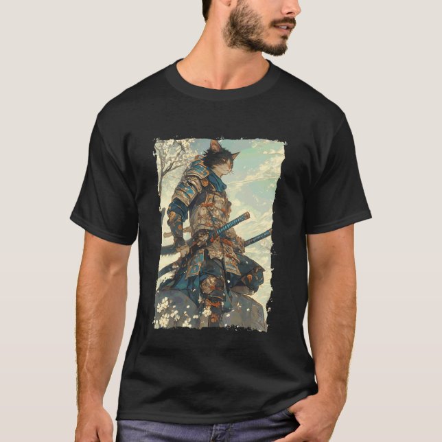 Samurajkatten - Japan Krigare Katana Kraft 2 T Shirt (Framsida)