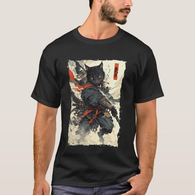 Samurajkatten - Japan Warrior Katana Power 1 T Shirt (Framsida)