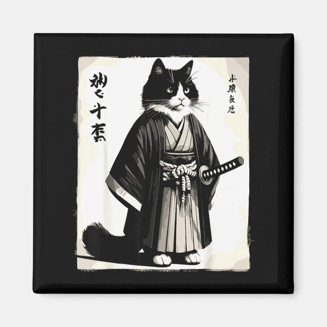 Samurajkatten Vintage Krigare Japansk Anime  Magnet (Framsidan)