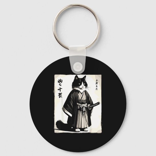 Samurajkatten Vintage Krigare Japansk Anime  Nyckelring (Framsida)