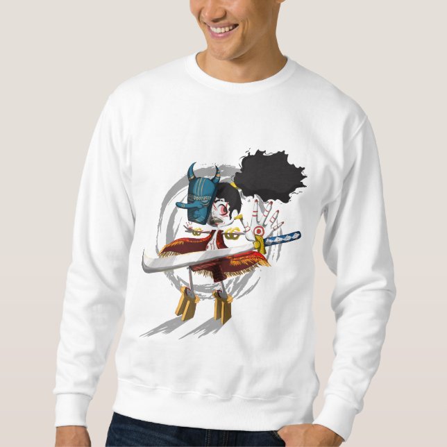 Samurajkrigare Chibi-Djävulmask Lång Ärmad Tröja (Framsida)