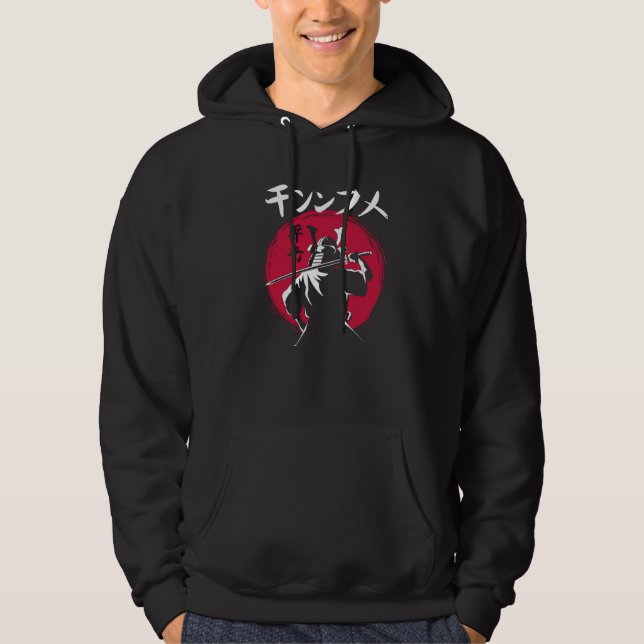 Samurajkrigare i den röda solen – Japanskt penseld Hoodie (Framsida)