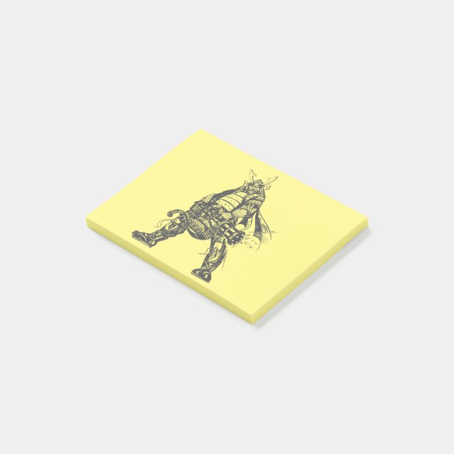 Samurajkrigare med snabbskjutande gevär post-it block (Vinklad)