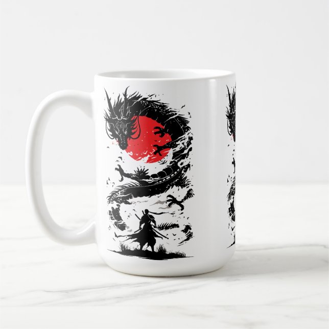 Samurajkrigare och drakstrid kaffemugg (Vänster)