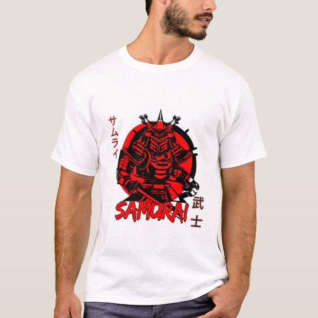 Samurajkrigarkläde – engelsk och japansk text t shirt (Framsida)