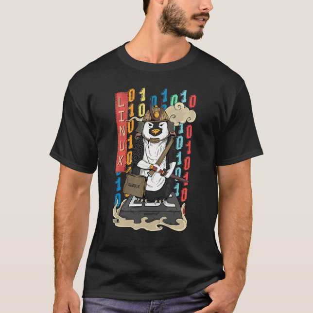 Samurajpingvin  En Linux Pingvin T Shirt (Framsida)
