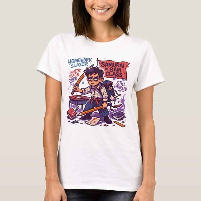 Samurajstudent T-Shirt för Skolan (Framsida)