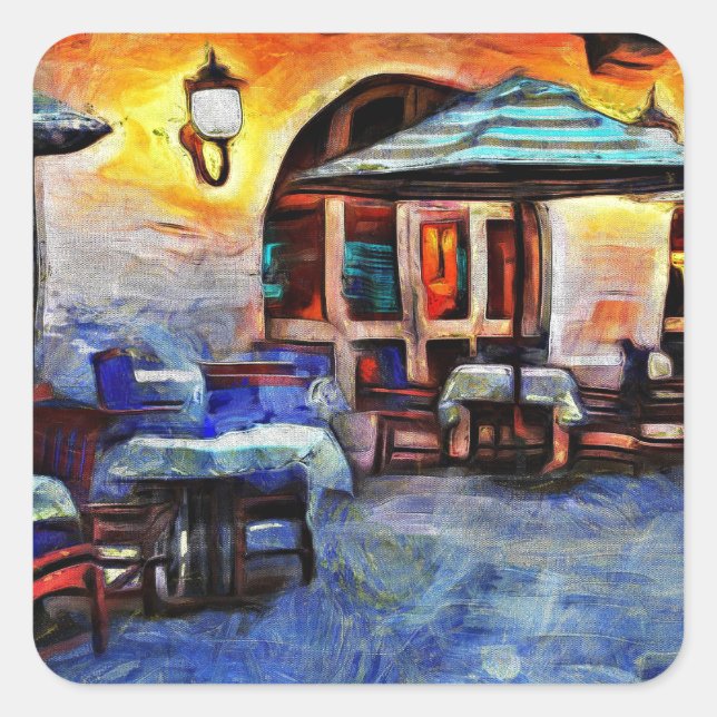 San Antonio Cafe Fyrkantigt Klistermärke (Framsida)