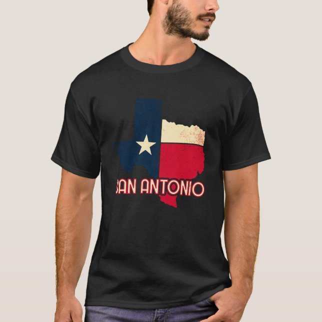 San Antonio City Texas Texan Flag Map T Shirt (Framsida)