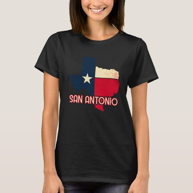 San Antonio City Texas Texan Flagga Karta T Shirt (Framsida)