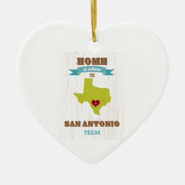 San Antonio hem- Texas karta - är var hjärtan är Julgransprydnad Keramik (Framsidan)