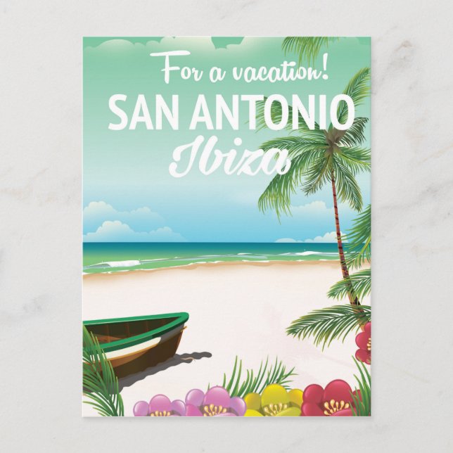San Antonio Ibiza strand reseskylt Vykort (Framsida)