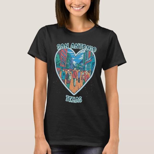 San Antonio In Texas Travel Souvenir Heart T Shirt (Framsida)