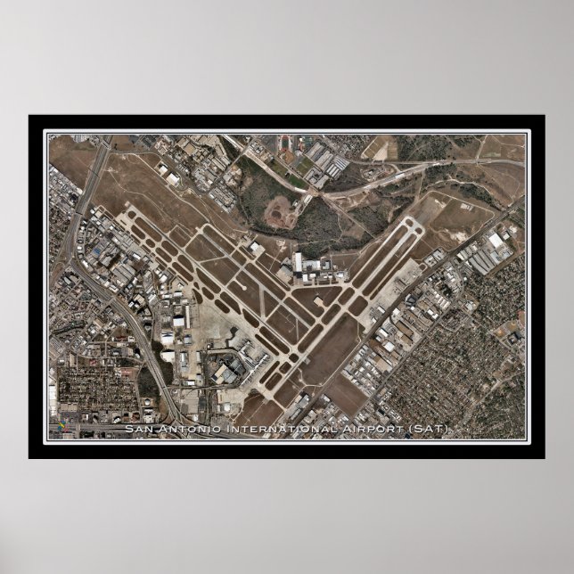 San Antonio Intl Airport Texas Satellite Karta Poster (Framsidan)