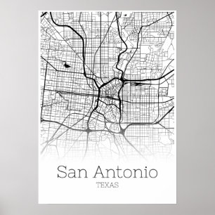 San Antonio Karta - Texas TX - City Karta Poster