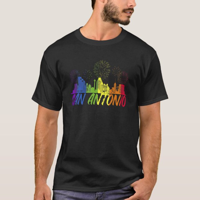 San Antonio Pride Skyline Pride Parad San Antoni T Shirt (Framsida)