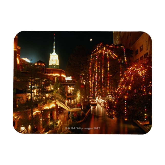 San Antonio Riverpromenat i natt Magnet (Horisontell)