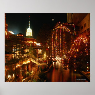 San Antonio Riverpromenat i natt Poster