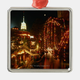 San Antonio Riverwalk på natten Julgransprydnad Metall