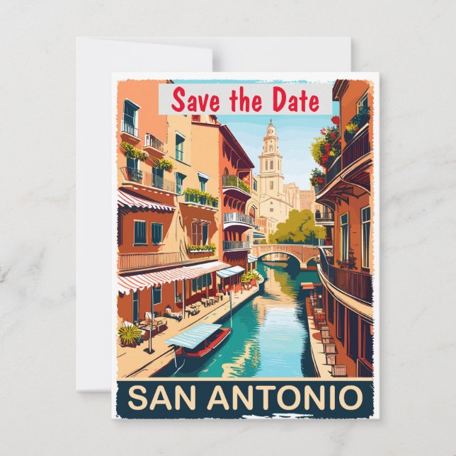 San Antonio Riverwalk Varm Bröllopsinbjudan Spara Datumet (Framsida)
