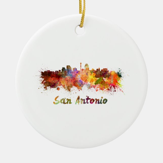 San Antonio skyline i vattenfärg Julgransprydnad Keramik (Framsidan)