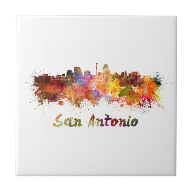 San Antonio skyline in watercolor Kakelplatta (Framsidan)