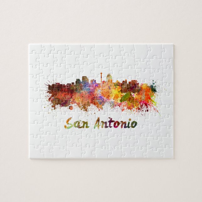 San Antonio skyline in watercolor Pussel (Horisontell)