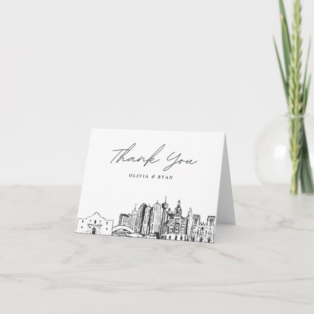 San Antonio Skyline Sketch Tomtecksbrev Tack Kort (Framsida)