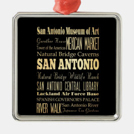 San Antonio stad av Texas statlig typografikonst Julgransprydnad Metall