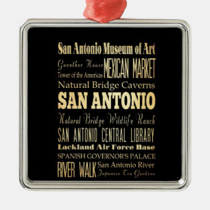 San Antonio stad av Texas statlig typografikonst Julgransprydnad Metall