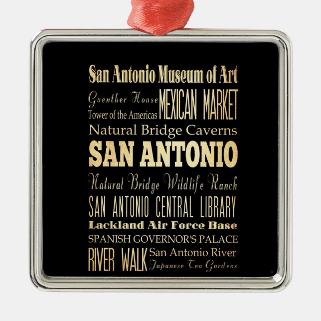 San Antonio stad av Texas statlig typografikonst Julgransprydnad Metall (Framsidan)