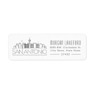 San Antonio Stylized Skyline Returadress Etikett