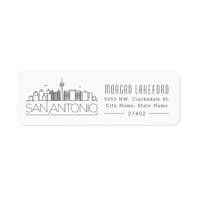 San Antonio Stylized Skyline | Returadress Etikett (Framsidan)